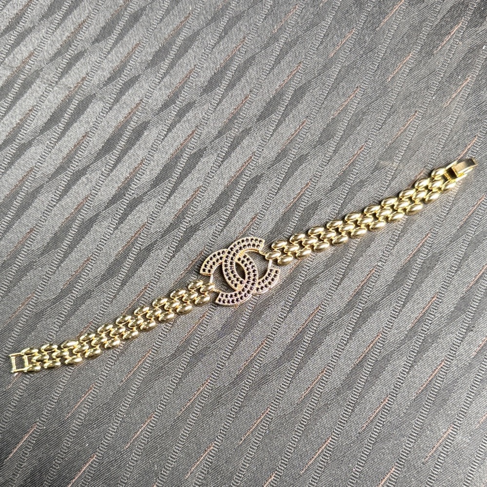 Laminado Gold  Chain Bracelet with Black Accents